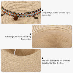 COOPLUS Womens Summer Straw Hat Wide Brim Foldable Panama Sun Protection Hat Boho Decorative Bands For Women
