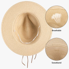 COOPLUS Womens Summer Straw Hat Wide Brim Foldable Panama Sun Protection Hat Boho Decorative Bands For Women