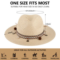 COOPLUS Womens Summer Straw Hat Wide Brim Foldable Panama Sun Protection Hat Boho Decorative Bands For Women