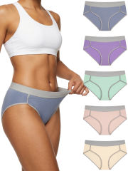 COOPLUS 5-Pack Cotton Underwear for Women No Show Hi-Cut Stretch Breathable Full Coverage Comfort Panties