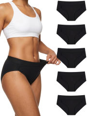 COOPLUS 5-Pack Cotton Underwear for Women No Show Hi-Cut Stretch Breathable Full Coverage Comfort Panties