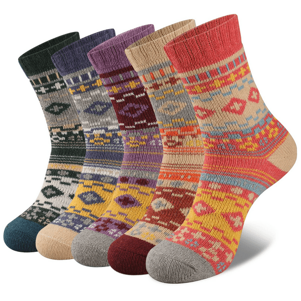 EALLCO Womens Wool Socks Thermal Warm Thick Crew Socks Winter Work Socks for Ladies 5 Pairs