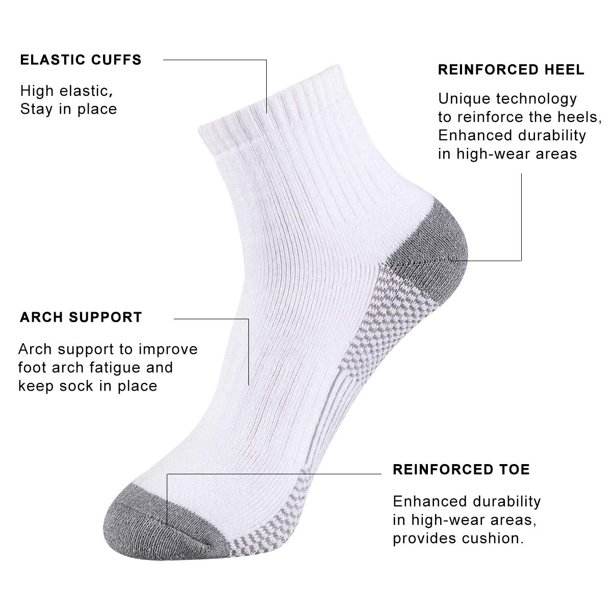 EALLCO 12 Pairs Mens Cotton Ankle Socks Heavy Duty Cushioned Socks for Men