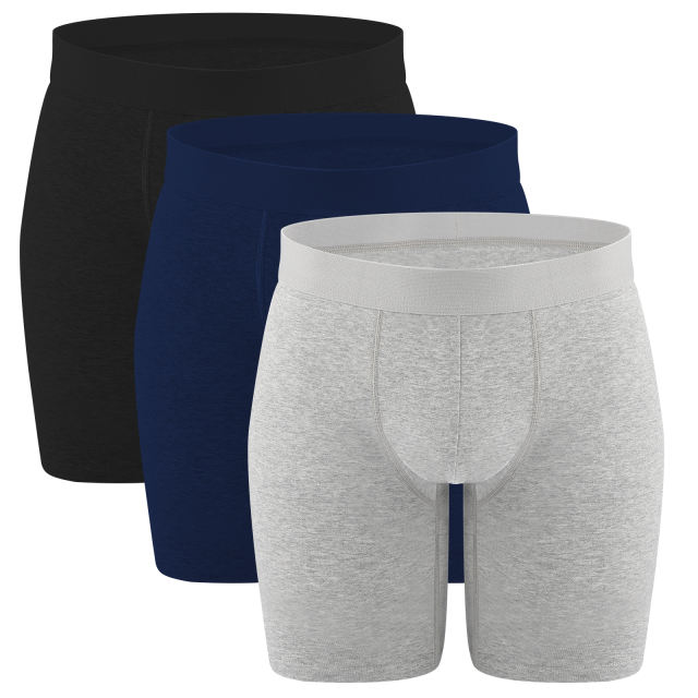 EALLCO Men's Underwear Boxer Briefs Cotton Stretch Comfortable Long Underwear Trunks (3 Pieces)