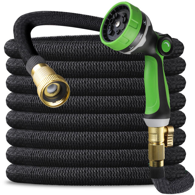 Gardguard 50ft & 100ft Expandable Garden Hose Function Nozzle/Durable 3-Layers Latex/Water Hose with Solid Fittings