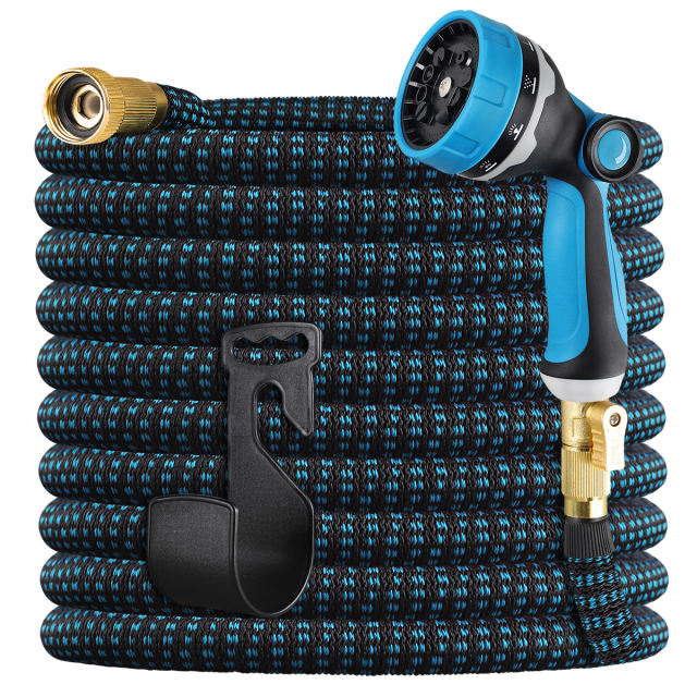 Gardguard 50ft &amp; 100ft Expandable Garden Hose Function Nozzle/Durable 3-Layers Latex/Water Hose with Solid Fittings