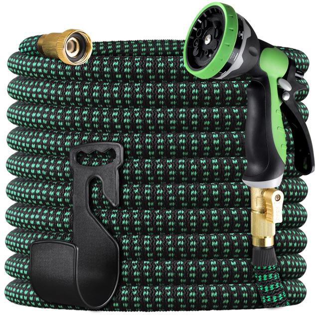 Gardguard 50ft &amp; 100ft Expandable Garden Hose Function Nozzle/Durable 3-Layers Latex/Water Hose with Solid Fittings