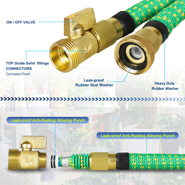 Gardguard 50ft & 100ft Expandable Garden Hose Function Nozzle/Durable 3-Layers Latex/Water Hose with Solid Fittings