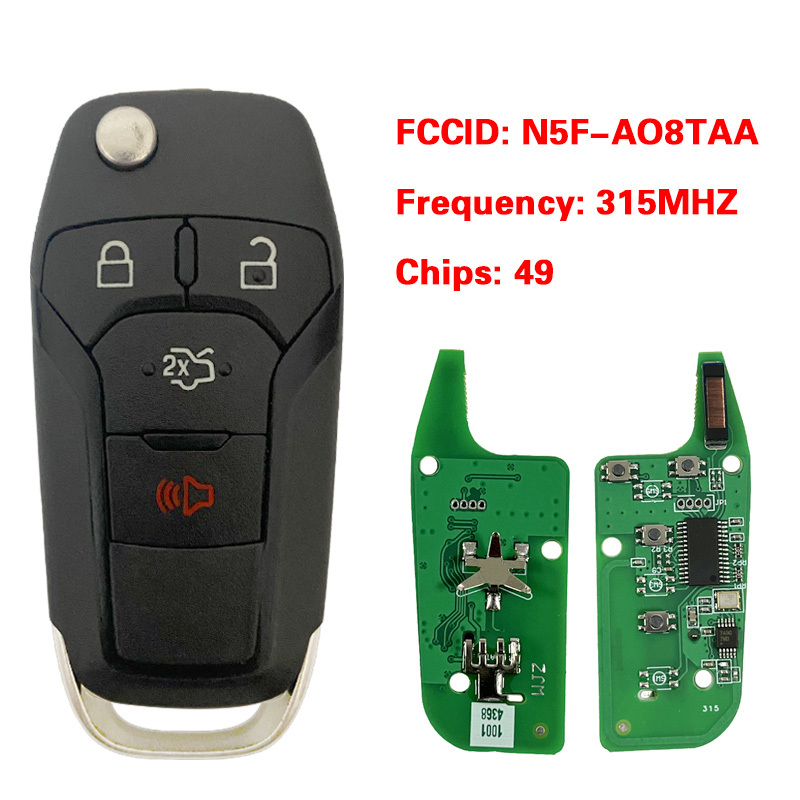 CN018067 4 Buttons Flip Remote Key Keyless Entry Fob 315MHz with 49 chip Hitag Pro for Ford Fusion 2013-2015 FCC ID: N5F-A08TAA HU101