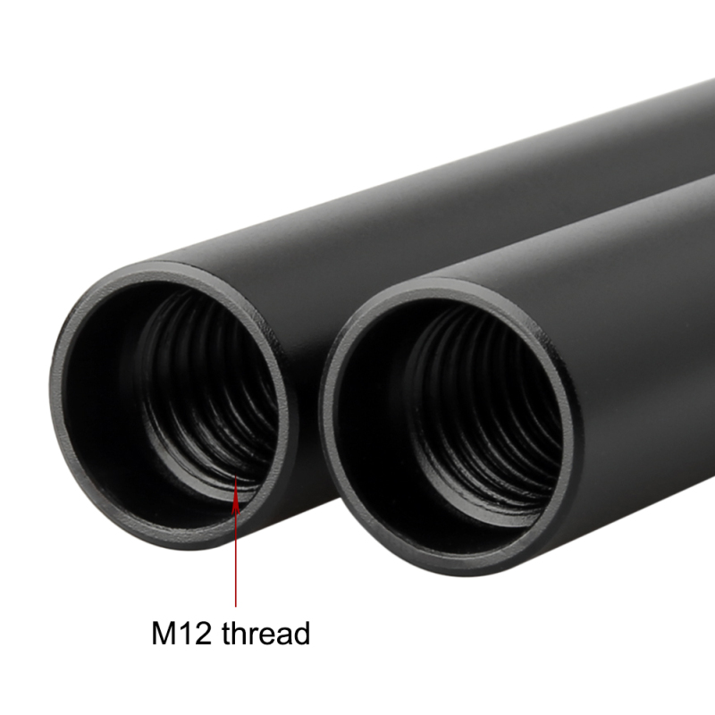 NICEYRIG 15mm Rod Black Aluminum Alloy 40cm 16inch Long for Shoulder Rig Support System (Pack of 2)