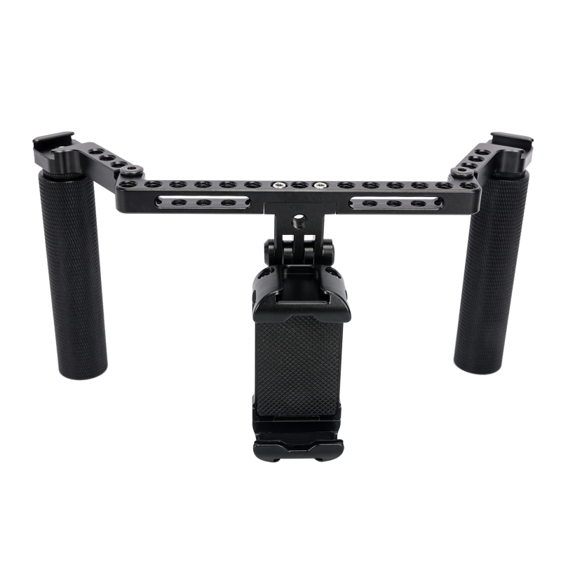 Niceyrig Foldable Smartphone Video Rig Metal Dual Handheld Foldable with Cold Shoe Mounts 1/4"-20 Thread Holes for Filmmaking Videographing