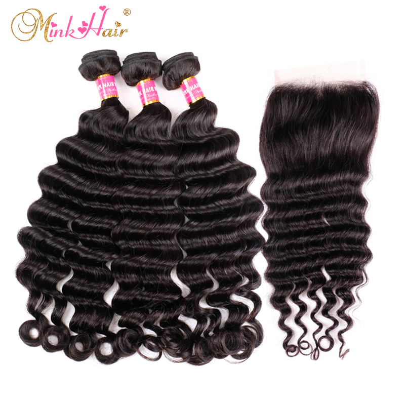 Mink Hair Loose Deep Wave 3 Bundle Deals With Lace Closure Frontal Hair Brazilian Wholesale