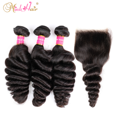 Mink Hair Loose Wave 3 Bundle Deals With Lace Closure Frontal Hair Brazilian Wholesale