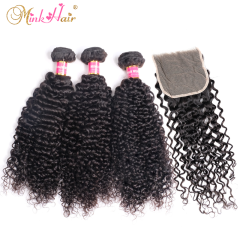 Mink Hair Deep Curly 3 Bundle Deals With Lace Closure Frontal Hair Brazilian Wholesale