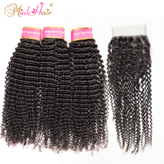 Mink Hair Kinky Curly 3 Bundle Deals With Lace Closure Frontal Hair Brazilian Wholesale