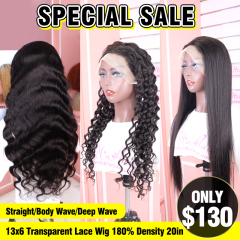 Ready-Made Transparent 13x6 lace Front Wig 180% Density Mink Hair Wig (Ready to Ship)