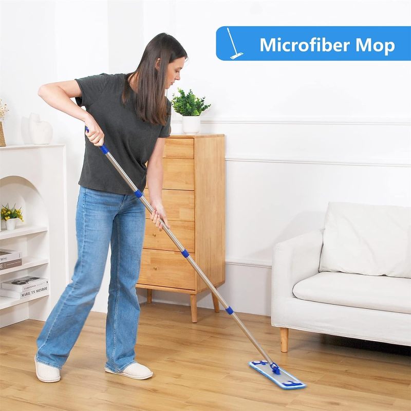 18&quot; Mops for Floor Cleaning, Microfiber Mop with 57&quot; Stainless Steel Handle,4pcs Mop Pads and 20pcs Non-Woven Fabric and a Mop Pad Brush ,Dust Mop for Hardwood,Laminate,Tile,Floor Cleaning