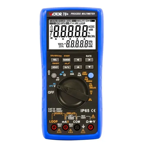 VICTOR 78+ 79+ 79A Process Multimeters Calibrator Meter Multifunctional DMM,24V Loop Power Supply and Voltage Current Resistance Continuity Duty-Cycle Capacitance Temperature Frequency Auto ramp