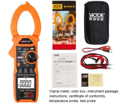 VICTOR 615B Digital Clamp Meter, measure AC/DC voltage, Low-V(AC),AC/DC current, Resistance, Capacitance, Frequency, Duty cycle , Temperature, Live wire test , diode and continuity Test