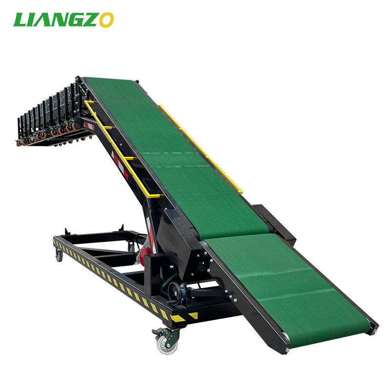 LIANGZO 50kg Bags Truck Loading Unloading Trolley Belt Conveyor Machine For Truck Unloading