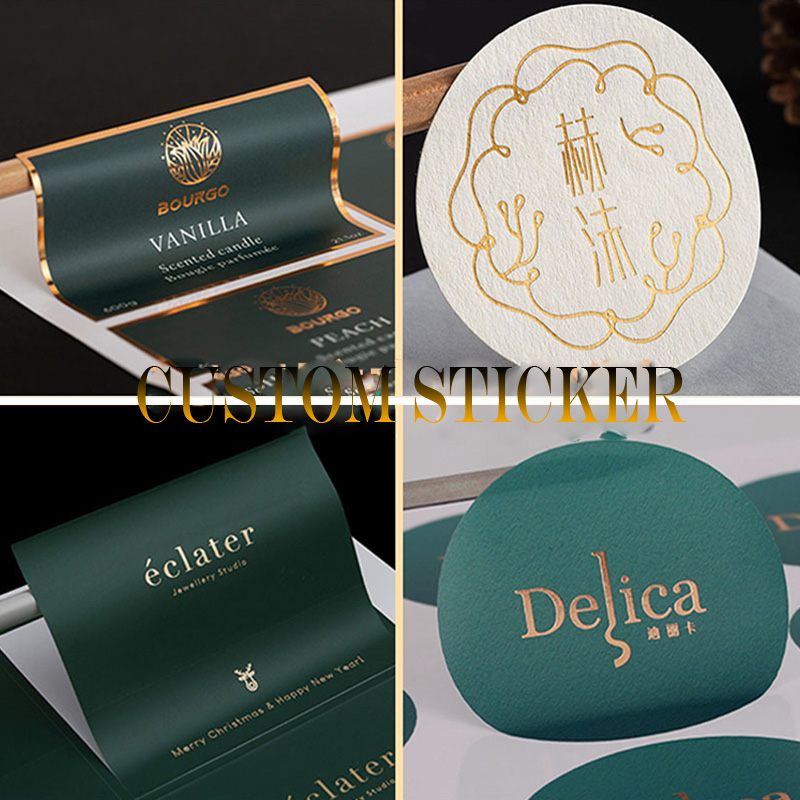 Custom Logo Hot Gold Stamping Adhesive Sticker Luxury Round Label Paper Stickers