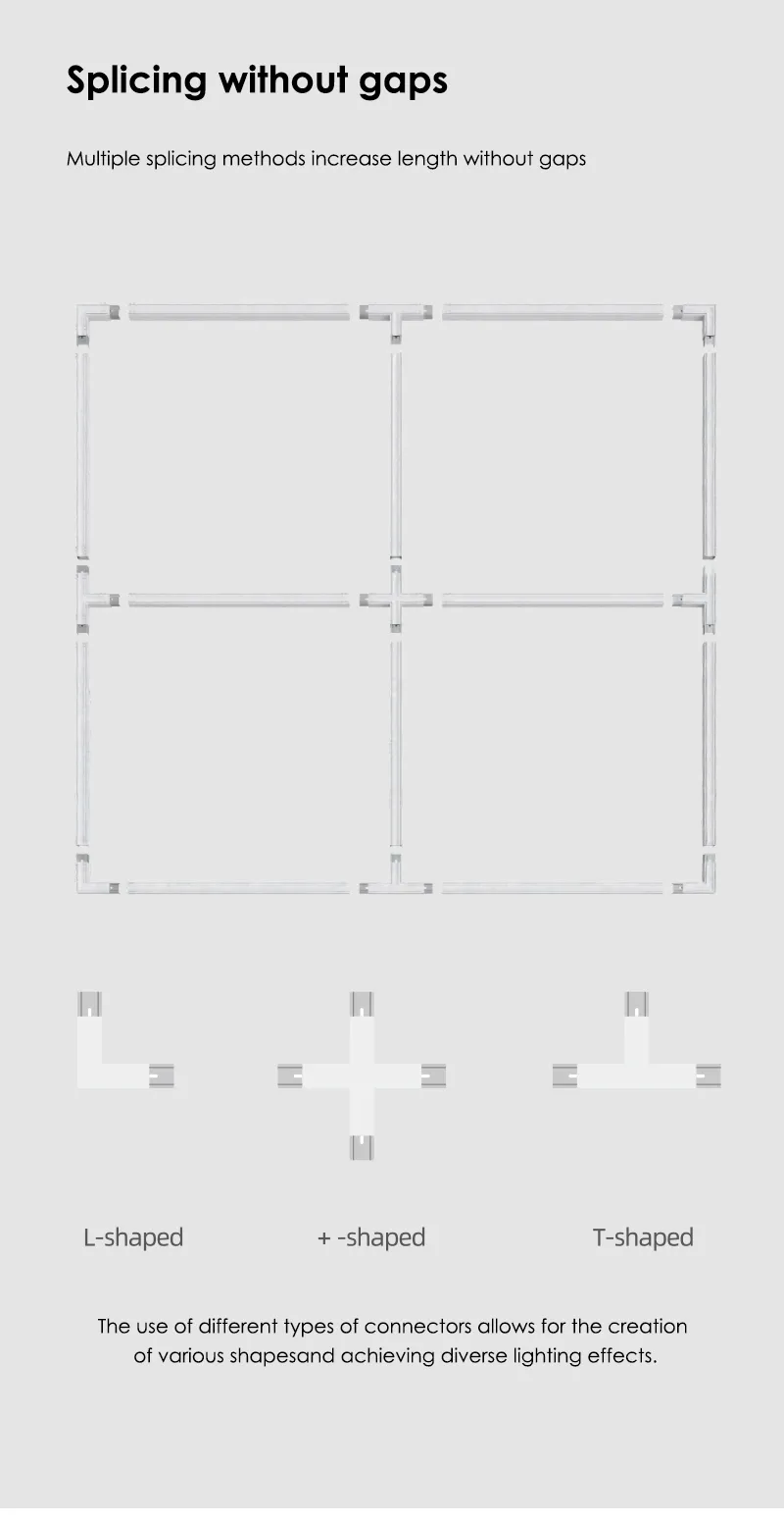 Splicing connectors joining linear light bars without gaps