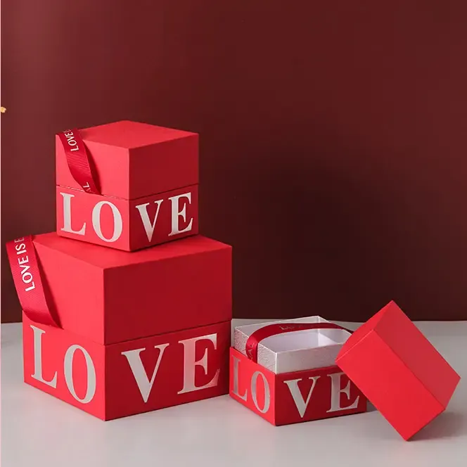 Unique design custom valentine wedding luxury perfume packaging gift box with ribbon handle