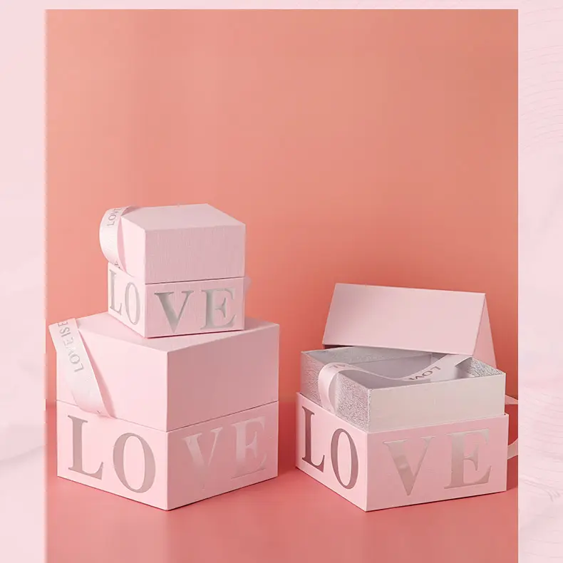 Unique design custom valentine wedding luxury perfume packaging gift box with ribbon handle