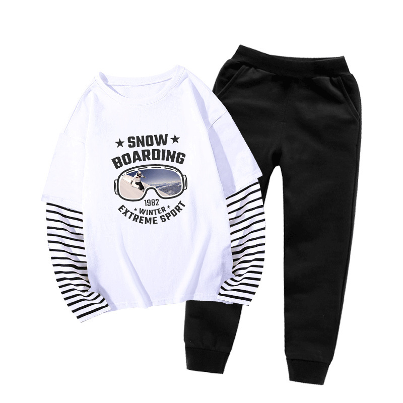 Spot autumn new pure cotton sports children's clothing for boys and girls fashion trendy long sleeve T-shirt two-piece set 3