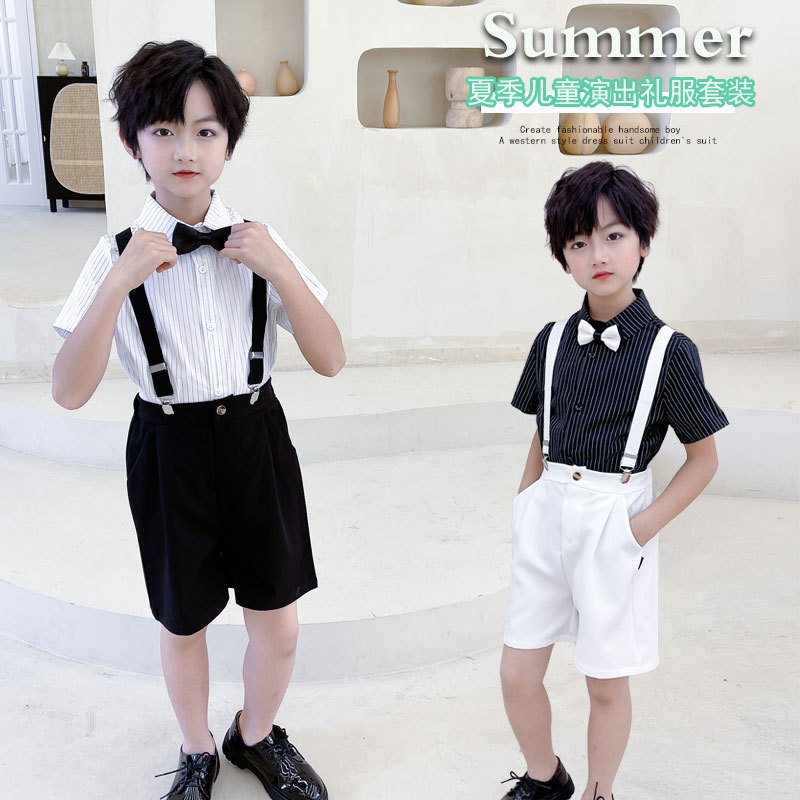 Boys' summer harness short-sleeved shorts children's dress suit baby 61 host student chorus performance wear