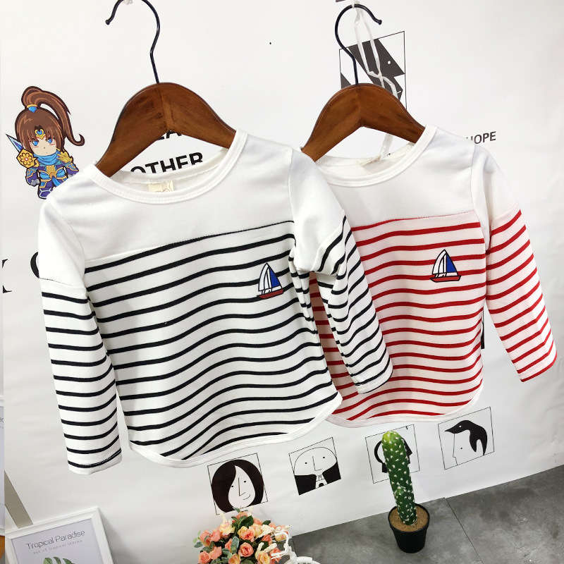 Spring and Autumn new children's clothing cotton T-shirt boys undershirt children's striped long-sleeved baby fashion top A73005