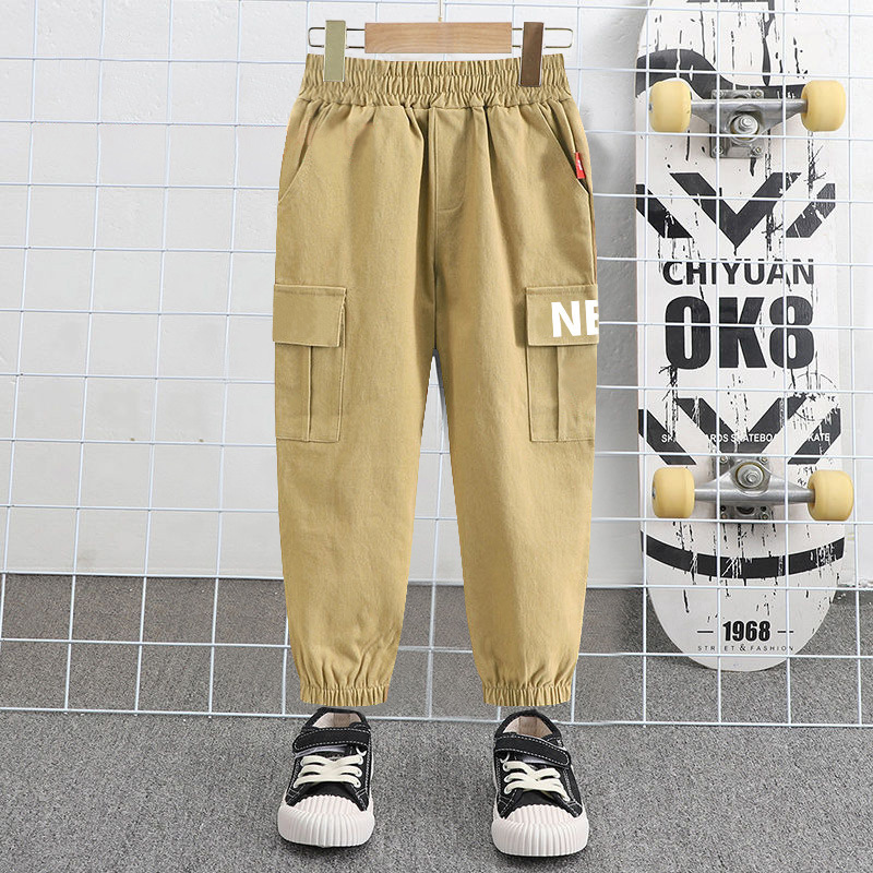 Boys cargo pants trendy new children's letter printed trousers student outer wear versatile Long Johns one piece consignment