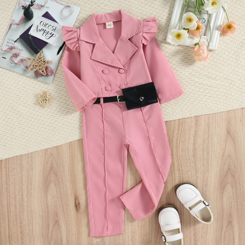 Baoxi children's clothing foreign trade cross-border autumn and winter girls small and older children casual suit long sleeve top and trousers with belt bag suit