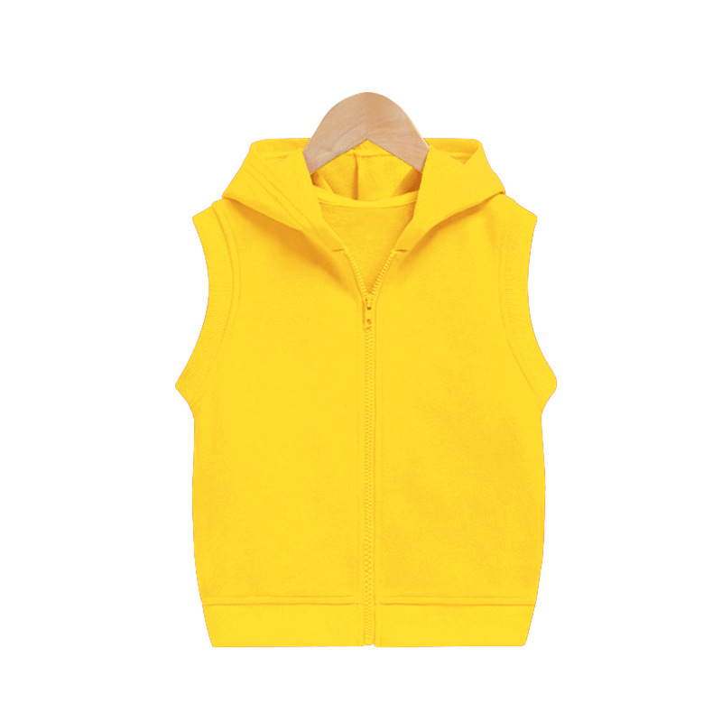 Children's autumn and winter hooded vest products in stock new boys and girls solid color coat zip-up shirt logo printing