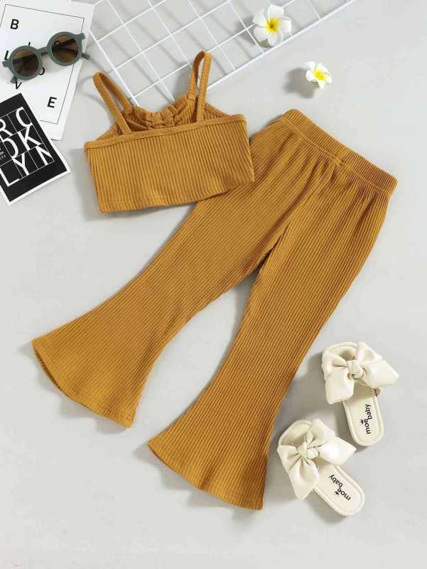 Baby children's clothing spring/summer new European and American girls' camisole drawstring cotton two-piece set flared pants