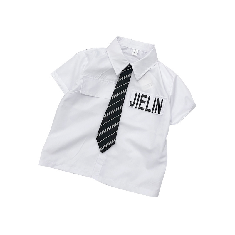 Boy's short-sleeved shirt Korean style children's summer tie shirt children western style top foreign trade children's wear fashion