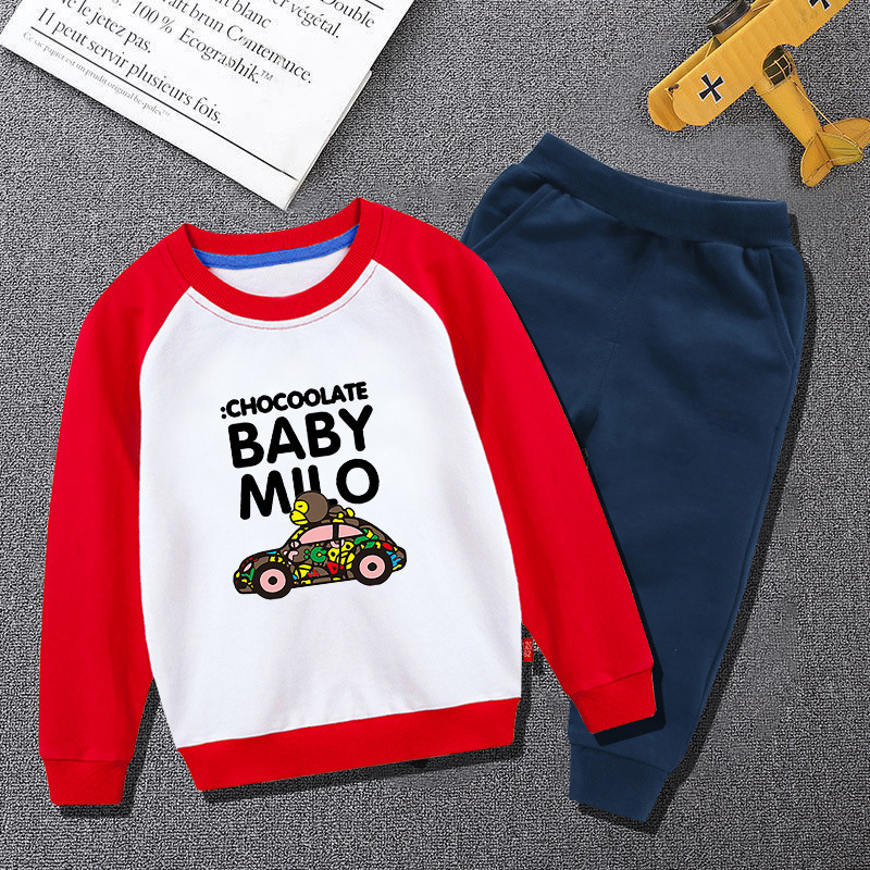 Children cartoon fashionable long sleeve trousers cross-border supply boys autumn clothing new round neck sweater two-piece set