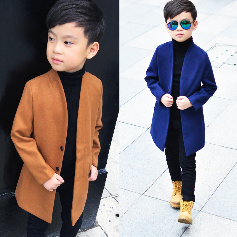 Boys woolen coat autumn and winter Korean fashion kids' coat winter clothing children's mid-length woolen coat A042