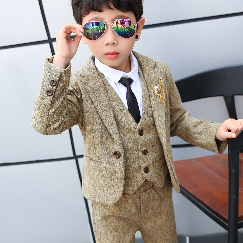 Autumn and Winter children's business suit Korean style Boy's suit host performance wear two-piece set fleece-lined thickened