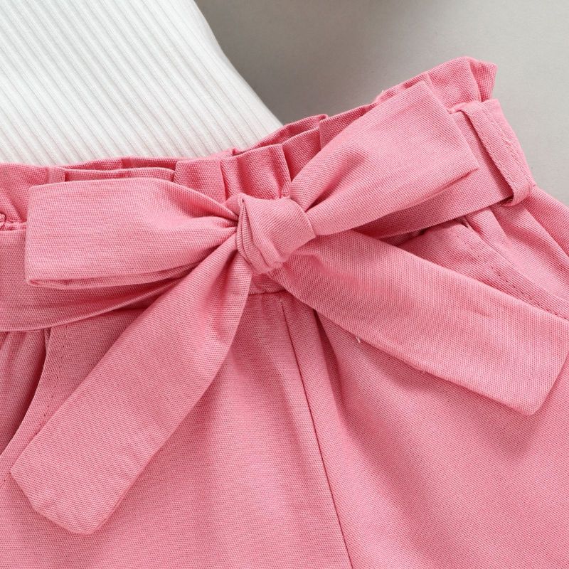 Baoxi foreign trade summer New Girls' children suit sunken stripe stringy selvedge short sleeve pink shorts