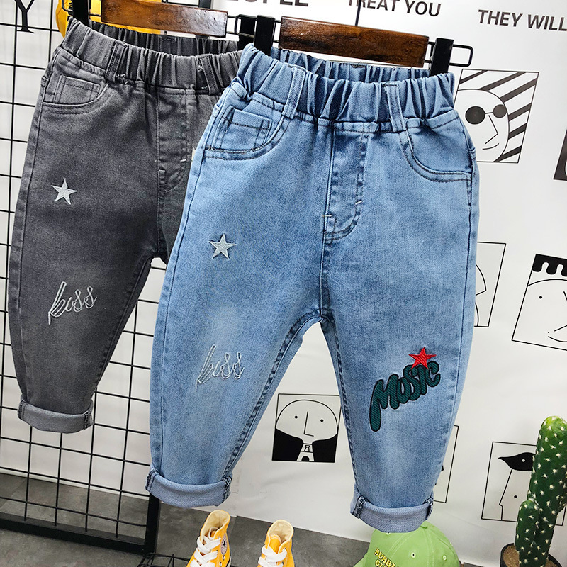 Children's jeans Spring and Autumn New Korean style embroidered leisure trousers boys loose ankle-tied jeans fashion