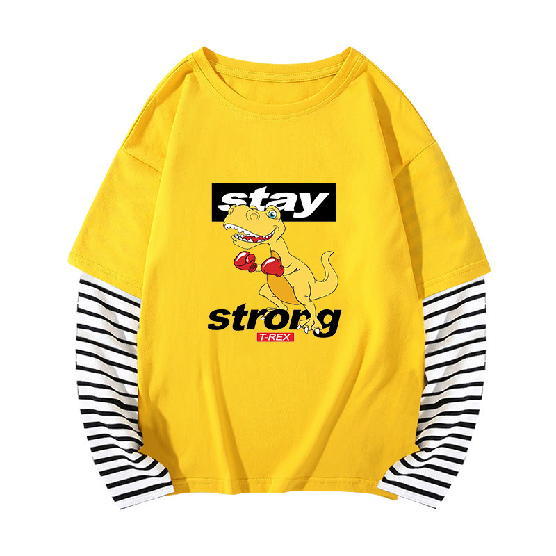 Girls' round neck bottoming shirt one piece consignment boys' fake two-piece Korean-style long-sleeved T-shirt children's cotton top 5