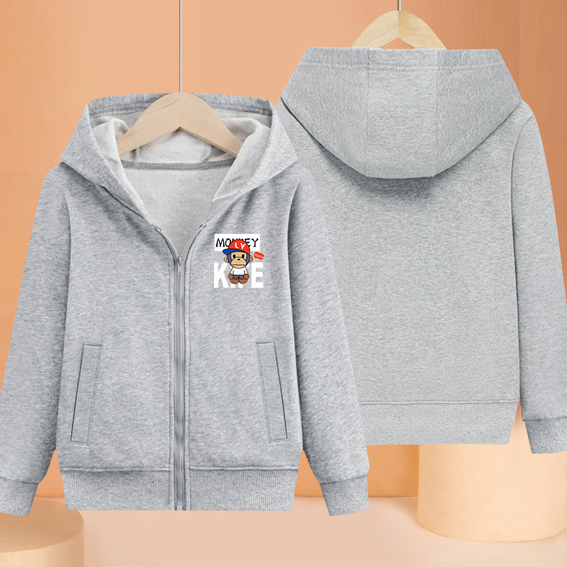 Children's Hooded jacket autumn and winter new boys and girls printing zip-up shirt baby trendy sweater one piece dropshipping