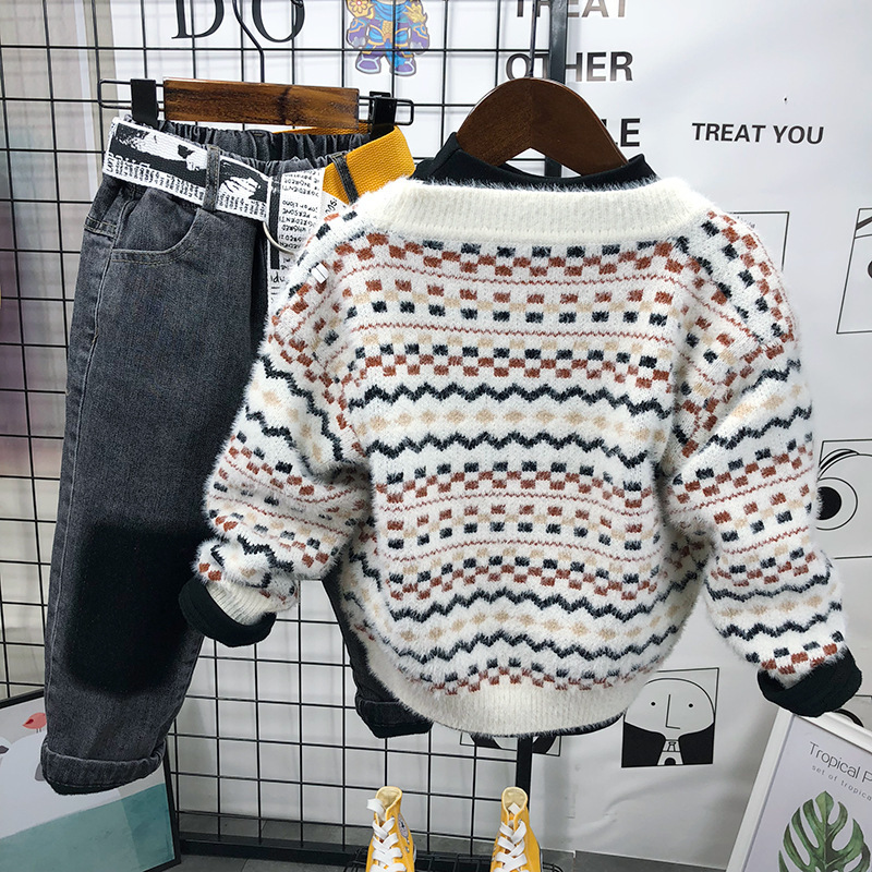 Children's clothing autumn and winter children's sweater Korean style mink sweater boys' sweater V-neck cardigan jacket factory wholesale