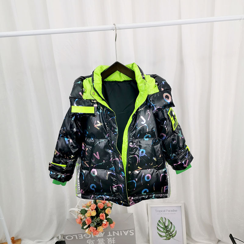 Boy's quilted cotton coat fleece-lined thickened new baby boys' cotton-padded clothes cartoon printed down jacket coat winter clothes trendy child
