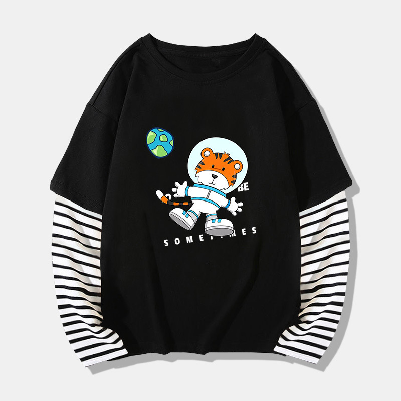 Children's patchwork sleeve cartoon Top Autumn new boys and girls fashion loose bottoming shirt cross-border supply wholesale
