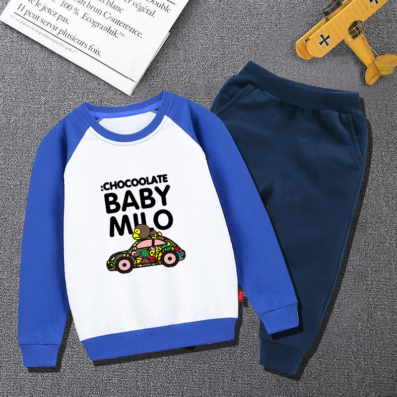 Children cartoon fashionable long sleeve trousers cross-border supply boys autumn clothing new round neck sweater two-piece set