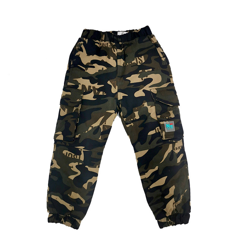 Boys' camouflage pants autumn and winter New down cotton children's trousers medium and large children's clothing fashionable fleece-lined casual pants