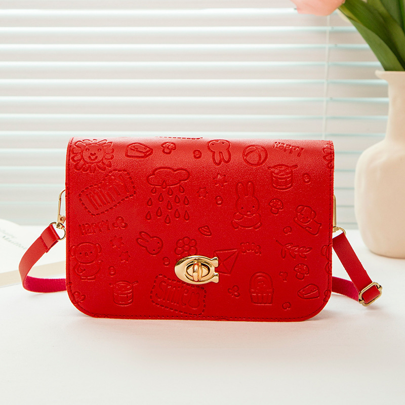New Korean style all-match twist lock simple embossed small square bag shoulder messenger bag girl pure cute style