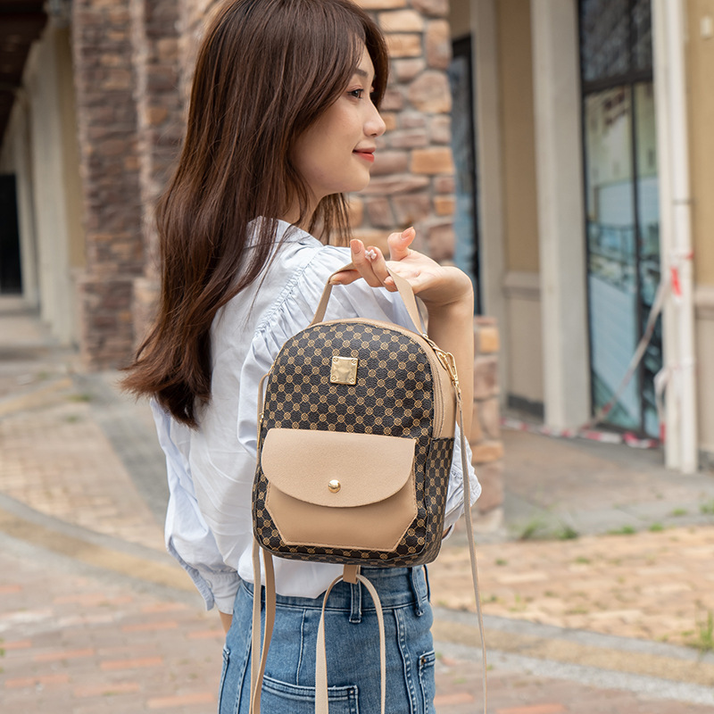Korean style printed contrast color women's preppy style small backpack wholesale autumn new women's large capacity personalized schoolbag